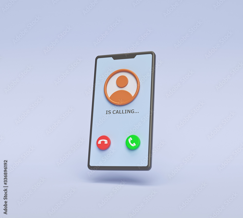 Incoming call on modern smartphone screen. minimal concept. 3d rendering Incoming call on modern smartphone screen. minimal concept. 3d rendering