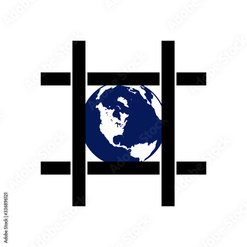 Planet earth behind prison bars icon isolated on white background