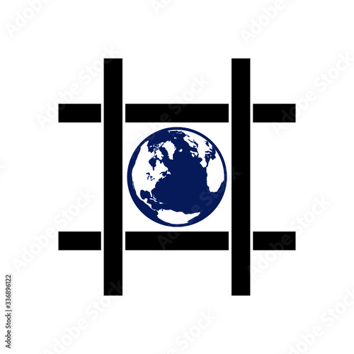 Planet earth behind prison bars icon isolated on white background