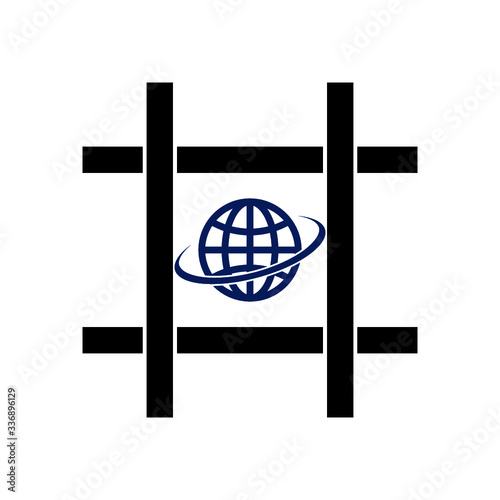 Planet earth behind prison bars icon isolated on white background