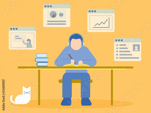 Man sitting at desk. Learni...