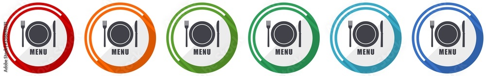 Menu icon set, flat design vector illustration in 6 colors options for webdesign and mobile applications Menu icon set, flat design vector illustration in 6 colors options for webdesign and mobile applications