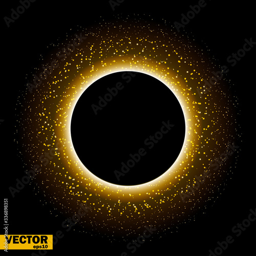 Gold glittering star dust texture round frame. Vector