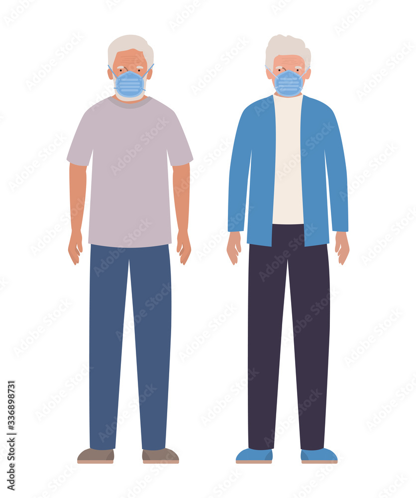 Elder men with masks against Covid 19 vector design