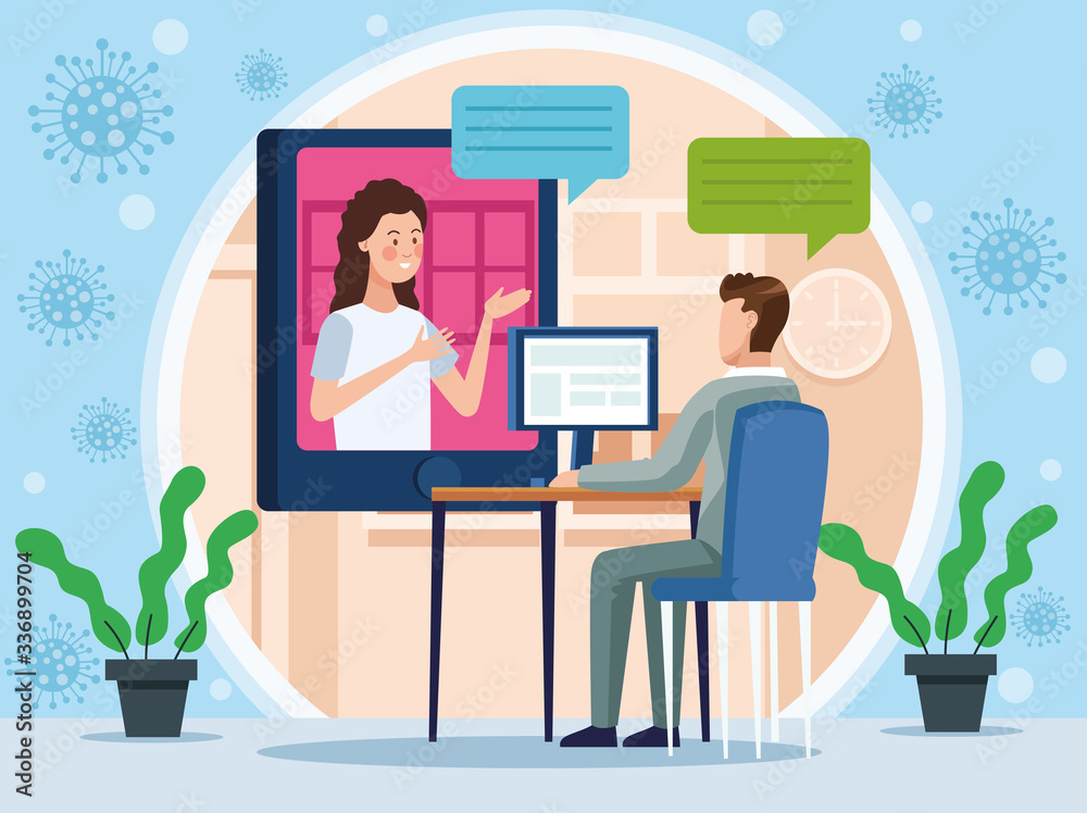 business couple in meeting online reunion business couple in meeting online reunion
