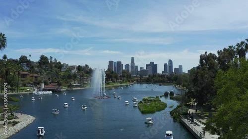 Beautiful 4K Aerial Video of Echo Park with Downtown Los Angeles Skyline