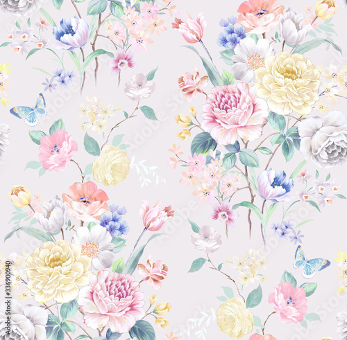 Watercolor seamless pattern with rose flowers. Perfect for wallpaper  fabric design  wrapping paper  surface textures  digital paper. 