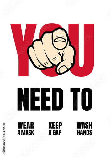 You need to wear a mask, wash hands and keep a gap poster. Covid-19 prevention poster design with basic protective measures. Stay protected from Covid-19 virus outbreak. New coronavirus pandemic.
