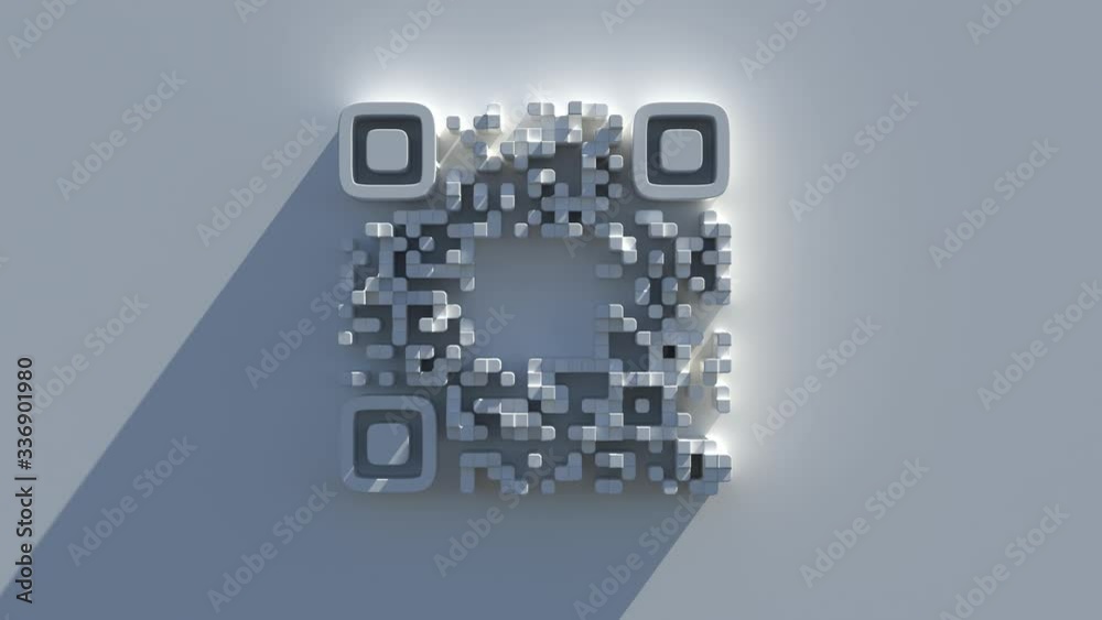 3d render of abstract QR code symbol with light effect.  Daylight, long shadow. Center composition.