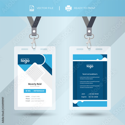 Cyan Color Creative ID Card Design Template. Identity badge With Photo Placeholder.