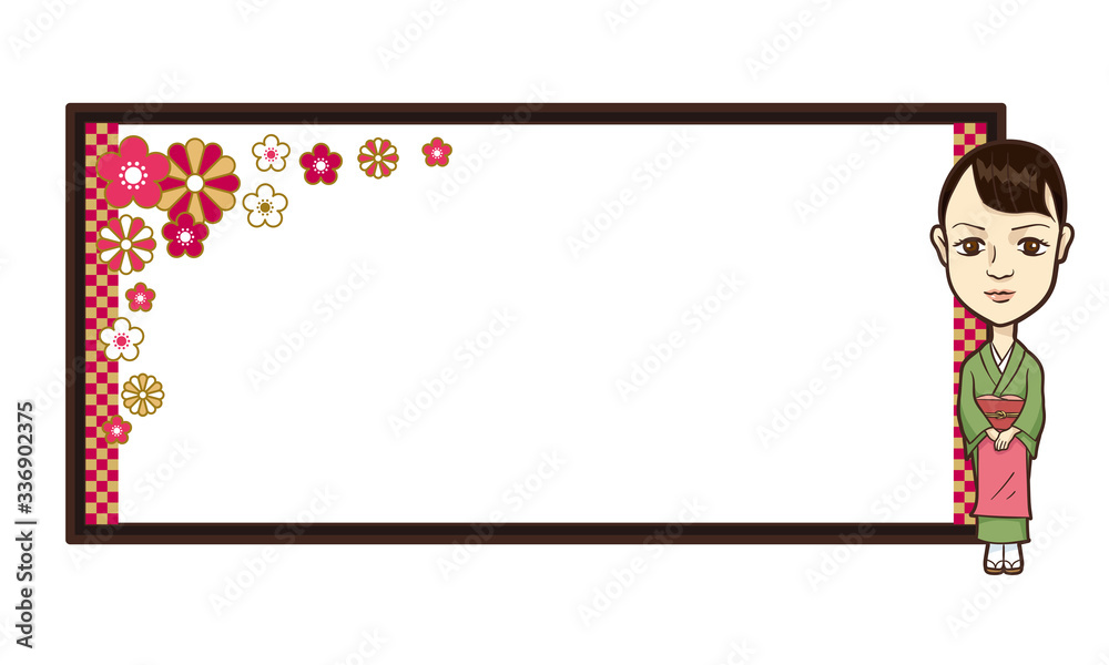 イラスト ：仲居さんと和の装飾　赤