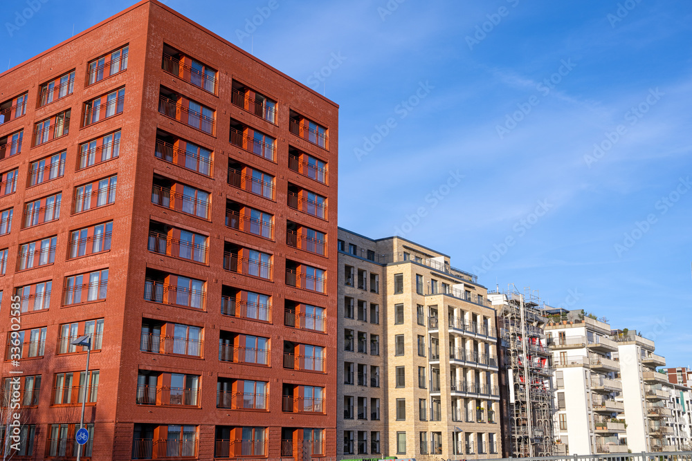 Modern apartment buildings seen in Frankfurt, Germany