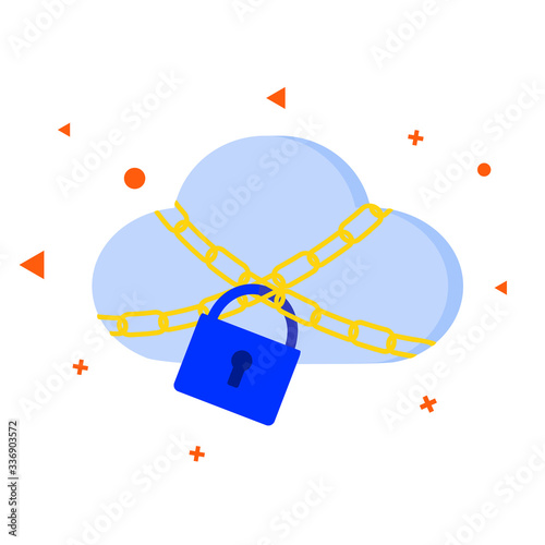 Cloud protection. Cloud computing security. Vector concept illustration.