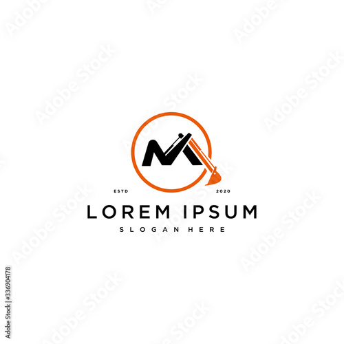 letter M excavator logo design concept vector