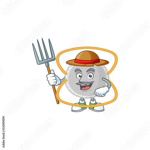 Mascot design style of Farmer N95 mask with hat and pitchfork