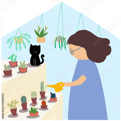 girl in garden , cactus