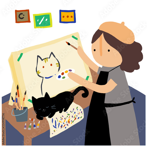 vector painting at home , quarantine , work from home