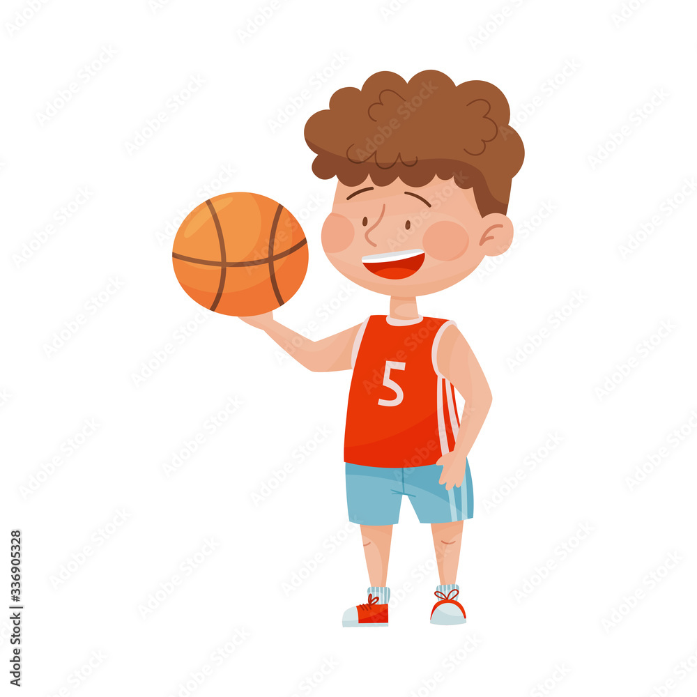 Happy Boy in Sport Wear Playing Basketball Vector Illustration Happy Boy in Sport Wear Playing Basketball Vector Illustration
