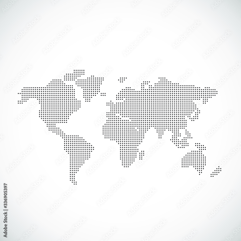 Vector Dotted World Map Background Light and Dark for Presentations. Continents: Europe, Asia, Australia, America, Africa
