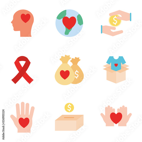 Humanity help flat style icon set vector design
