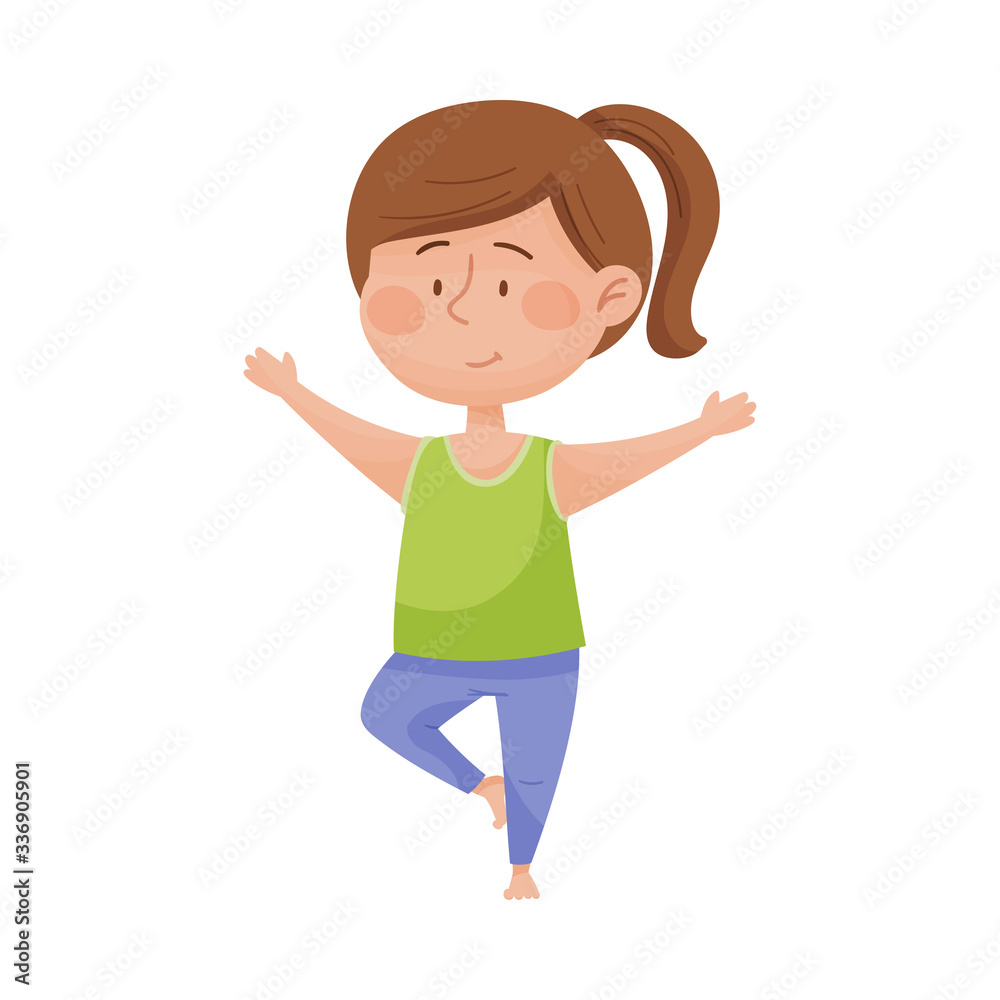 Cute Girl in Sportswear Standing in Yoga Pose Vector Illustration Cute Girl in Sportswear Standing in Yoga Pose Vector Illustration