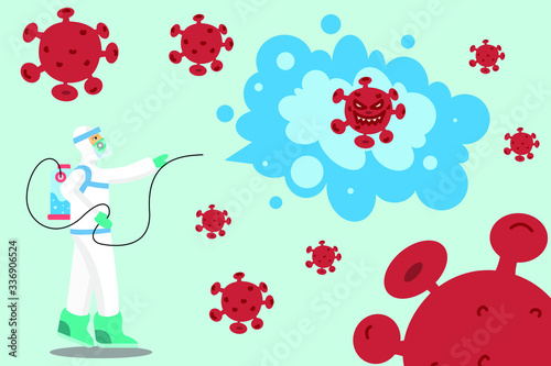 Doctor in chemical protective clothing coverall and gas mask stop coronavirus. Quarantine from pandemic Covid-19 Coronavirus outbreak.
