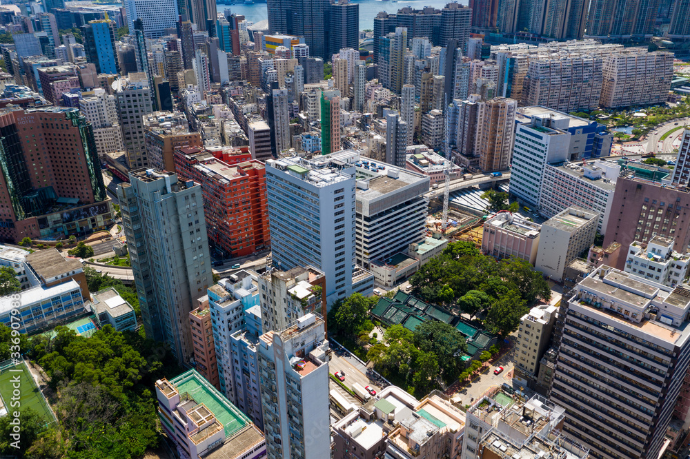 Naklejka premium Aerial view of Hong Kong city