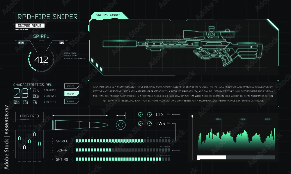 UI game sniper rifle vector  weapon infographics