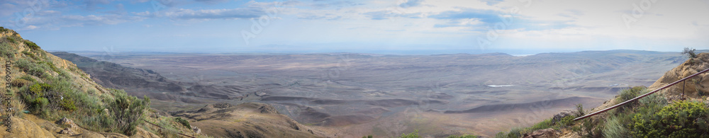 Panorama of the plains from Garedjian Ridge in Georgia near David Gareji Monastery looking towards Azerbaijan.