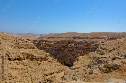 Savva Monastery is consecrated over the kidron valley in the Judean Desert. Kidron Stream in Israel, Palestine photo