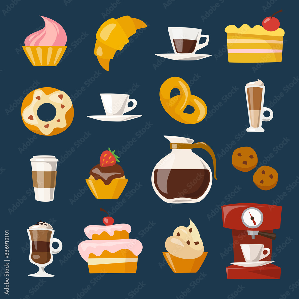 Vector set with coffee food and drink elements Vector set with coffee food and drink elements