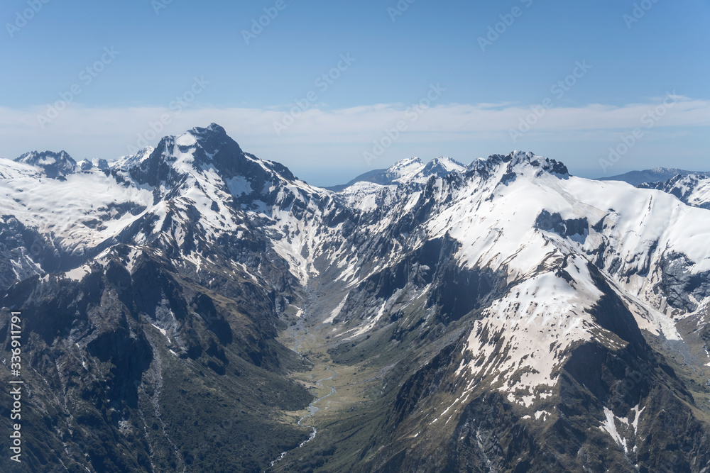 high barren valley and mount Kuri, from east, New Zealand