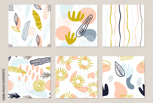 Abstract pattern with organic shapes in pastel colors mustard yellow, pink. Organic background with spots.