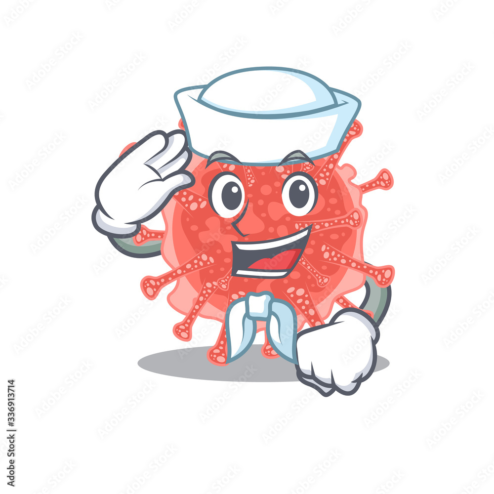Sailor cartoon character of oncovirus with white hat Sailor cartoon character of oncovirus with white hat