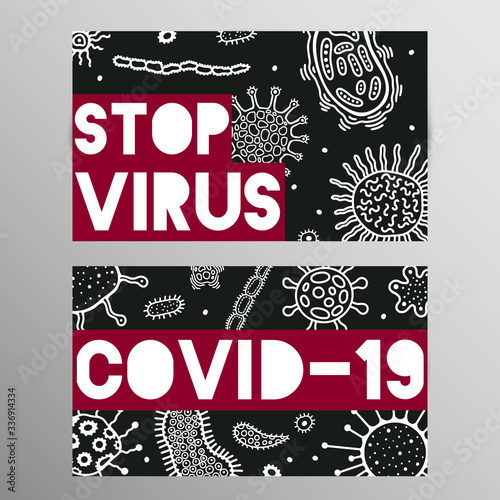 Coronovirus infection COVID-19 alert poster. 20th century pandemic,transmitted by airborne droplets.