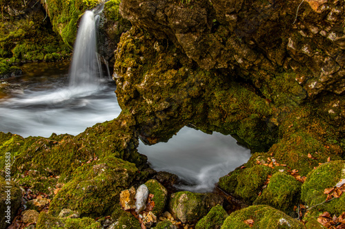 Rocks covered in moss, Kropa spring, Bohinj valley