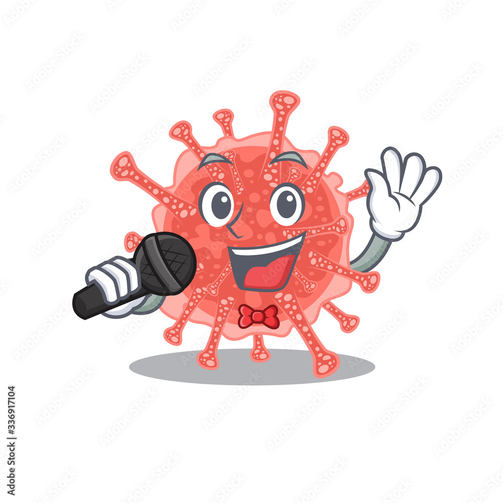Talented singer of oncovirus cartoon character holding a microphone Talented singer of oncovirus cartoon character holding a microphone