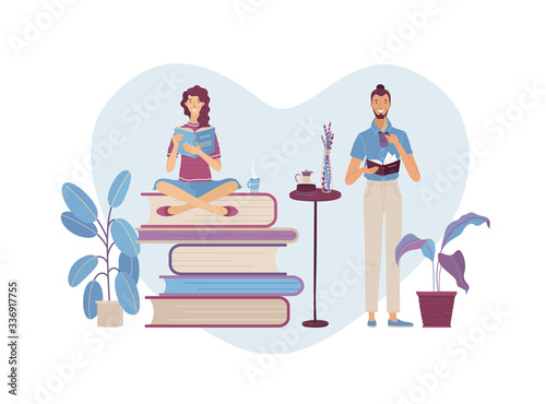 People reading books vector composition