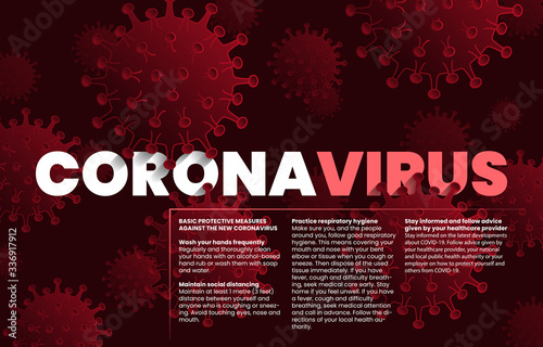 Covid-19 Coronavirus concept. Basic protective measures against the coronavirus. 2019-nCoV influenza pandemic. Vector illustration.