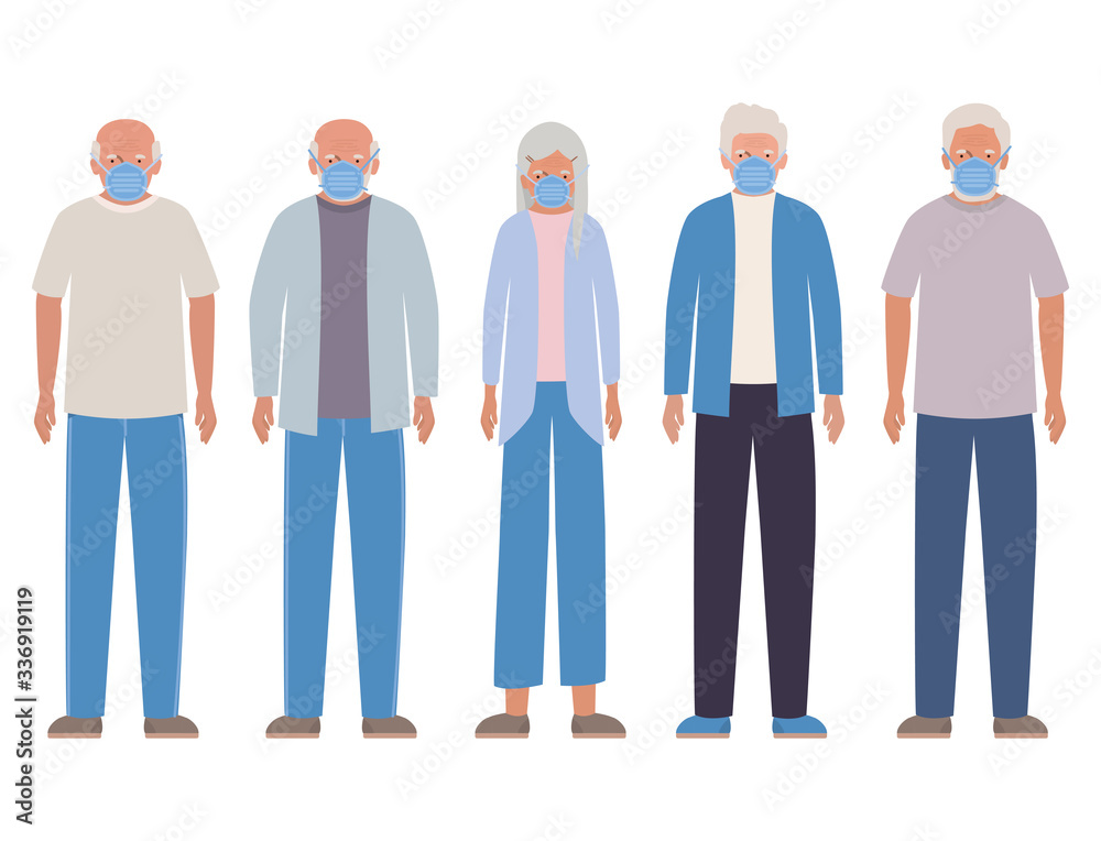 Elder men and woman with masks against Covid 19 vector design Elder men and woman with masks against Covid 19 vector design