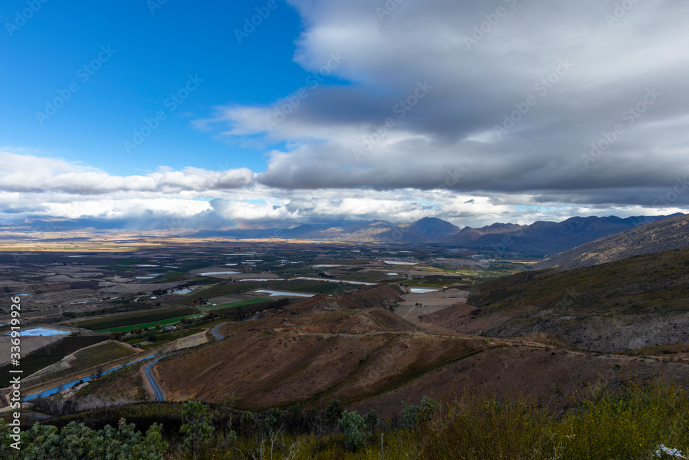 Lagoons and vineyards from Gydo Pass in the Western Cape