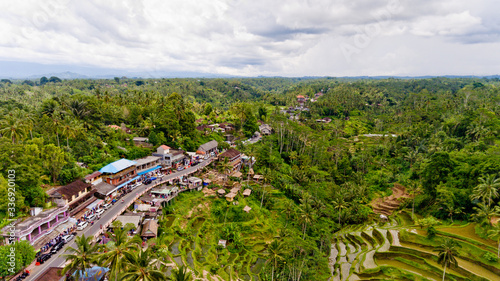 Aerial view of Tegalalang Rice Terrace in Ubud, Bali, Indonesia.