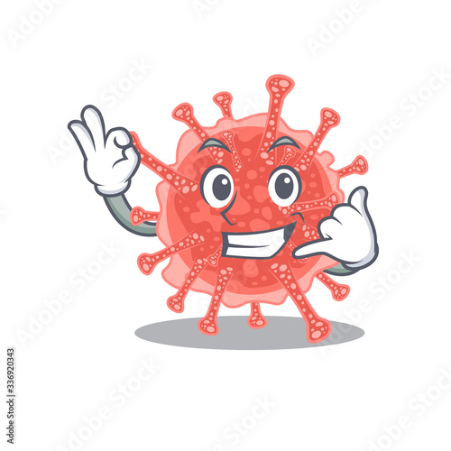 Cartoon design of oncovirus with call me funny gesture