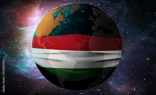 Earth Globe in a medical mask. Global epidemic of corona virus concept. Hungary flag.  © JustLife
