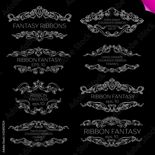 Vector Set of Vintage Classic Engraved Frames and Dividers Hand Drawn in Art Nouveau Style
