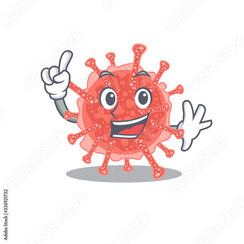 Oncovirus mascot character design with one finger gesture © kongvector