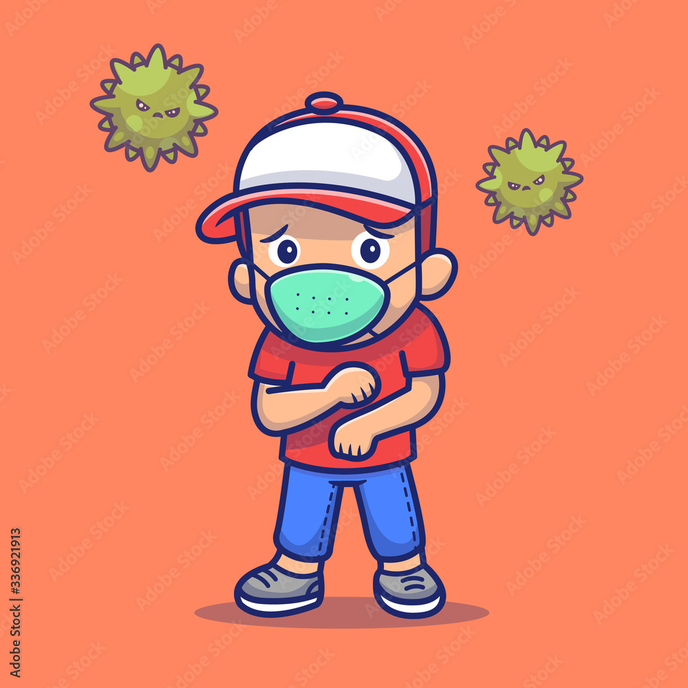 People Scare Corona Virus Vector Icon Illustration. Corona Mascot Cartoon Character. People Icon Concept White Isolated. Flat Cartoon Style Suitable for Web Landing Page, Banner, Flyer, Sticker, Card