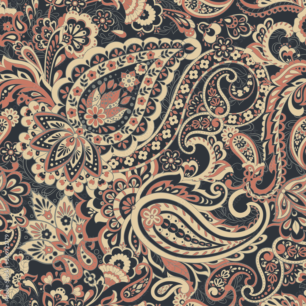 paisley seamless pattern. Damask colorful vector textile background