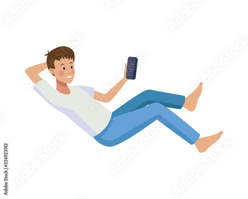 young man with control remote tv