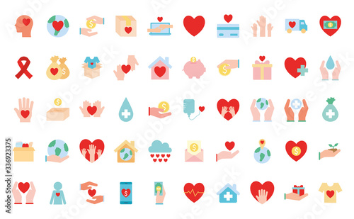 Humanity help flat style icon set vector design